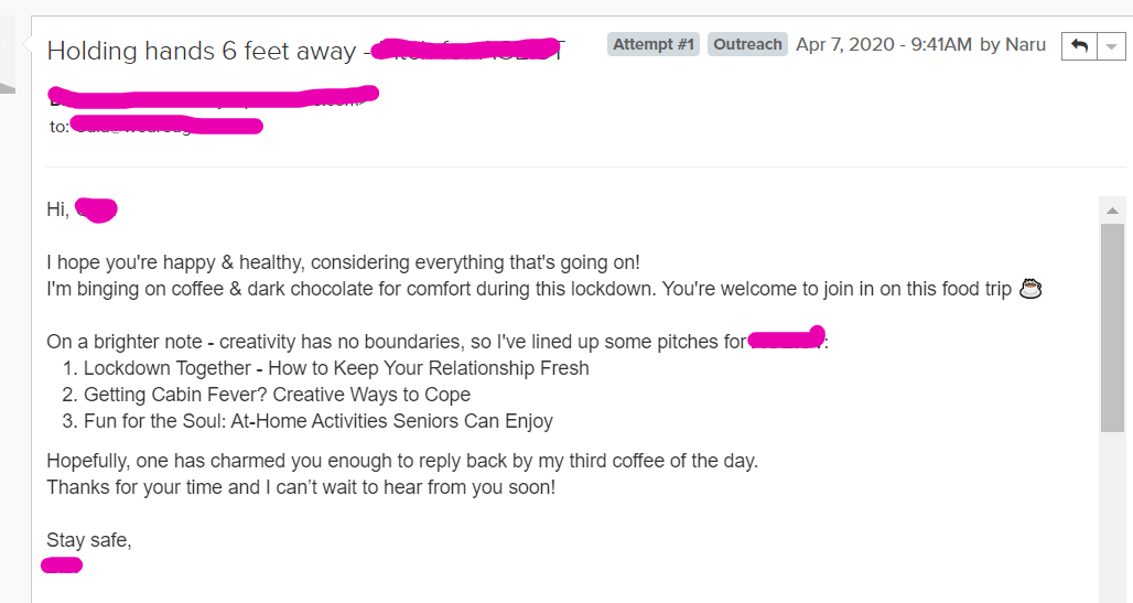 human outreach email example 1