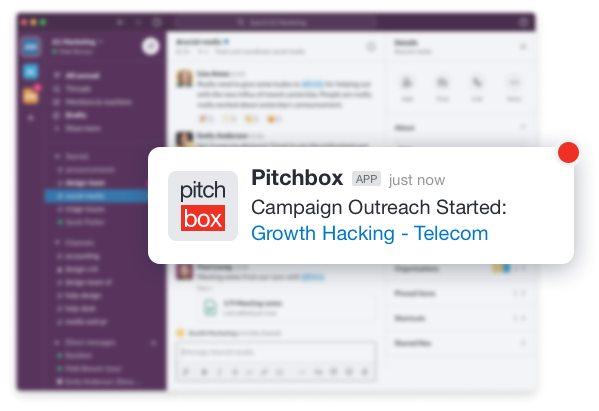 Pitchbox integration slack campaign