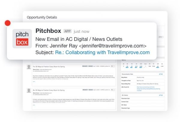 Pitchbox integration slack new email