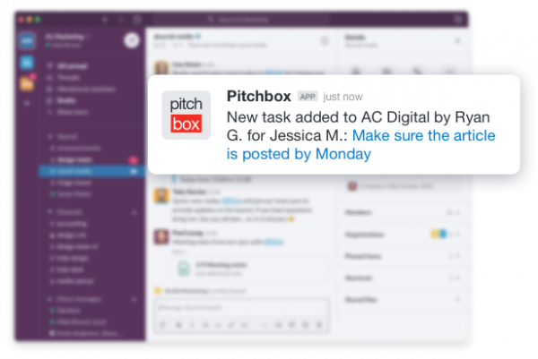 Pitchbox integration slack new task