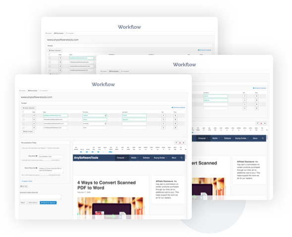 worflow dashboard screens