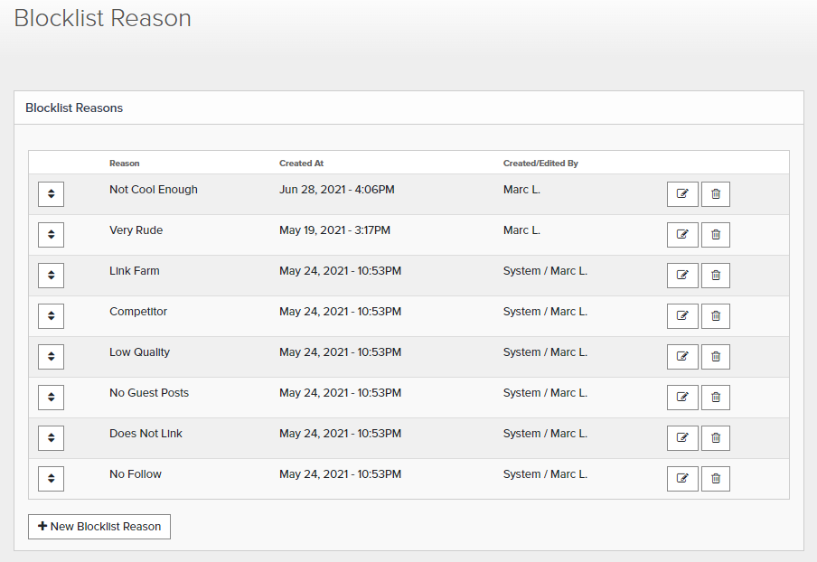 blocklist reasons Pitchbox